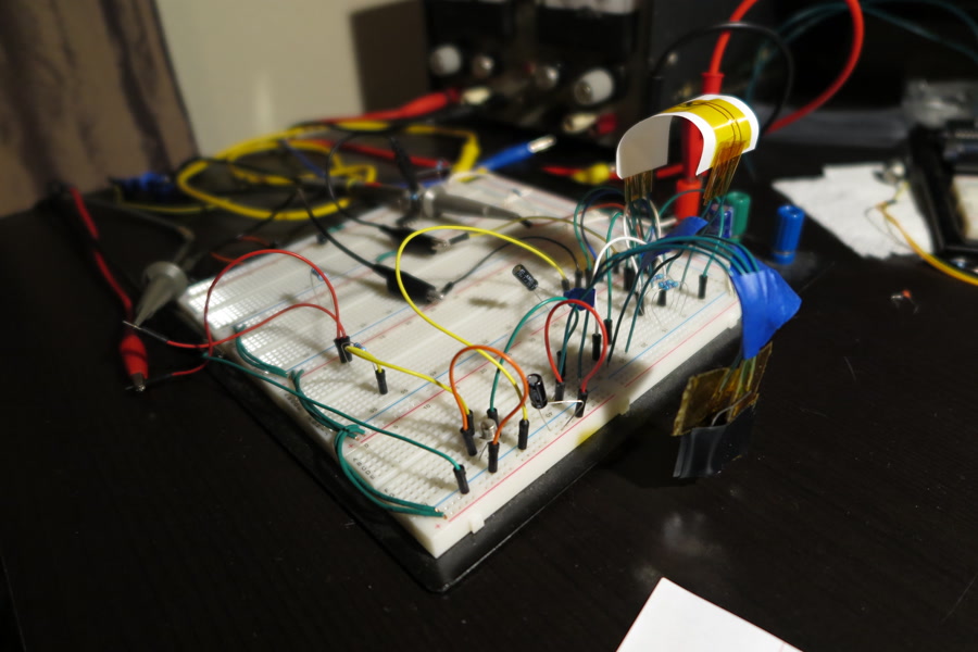 A breadboarded prototype (side view)